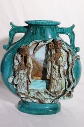 1950s Marcelo Fantoni Signed Chinese Scholar Glazed Ceramic Vase