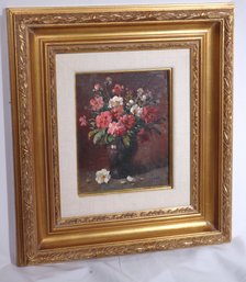 Painting On Canvas Of Floral Bouquet In A Vase, Matted, And Framed By Classic Galleries.