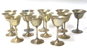 Lot Of 12 Vintage Silver-Plated Hand Hammered Sorbet Cups By Apollo Company
