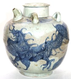 Unique Chinese Vintage Vase With Spout & Handles