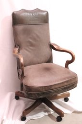 Impressive Leather Swivel Office Chair With Embossed Faux Croc Seat Back And Nail Heads.