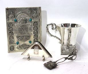 Large Illuminated Haggadah, & Silver-Plated Judaica Items