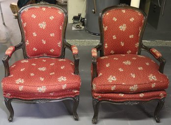Pair Of Vintage/antique Louis XV Style Upholstered Arm Chairs