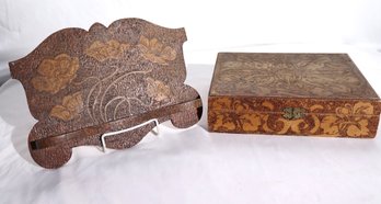 Ornate Vintage Pyrography Art Box With Ornate Floral Pattern