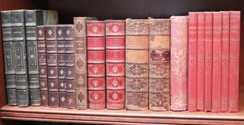 Antique Leather- Bound Books In English And French, Some With Illustrations.