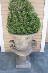 Large Oversized Resin Planter And Bush With Rams Head Detailing Approx 28 X 24 X 40 Inches
