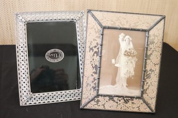 Two Picture Frames With Pewter And Lace Designs