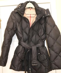 Burberry Jacket Size Small With 100 Percent Goose Down & Polyester Shell Lining And Attached Belt