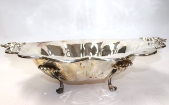 Oversized Hand Hammered Silver-Plated Centerpiece With Rococo Shell Handles & Curved Edges