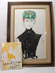 Original Watercolor With Drawing On The Reverse Side Signed By Artist Marcel Vertes 4/1/1950 Includes Variatio