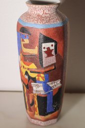 Colorful Hand Painted Japanese? Mid- Century Textured Vase Stamped On Underside