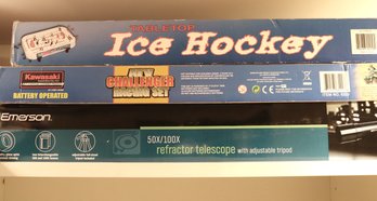 Emerson Telescope, Tabletop Hockey Game And Challenger Racing Set And More Fun!