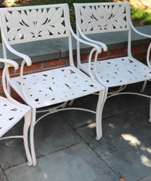 Vintage 4-piece Cast Aluminum Patio Arm Chairs With Floral Design Painted White
