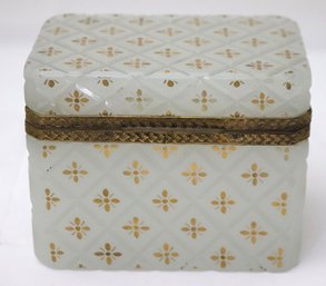 Vintage French Style Brass & Shaded Glass Powder Box With Gold Painted Accents