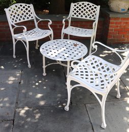 Vintage 4-piece Braided Cast Aluminum Patio Set Includes 3 Chairs And A Smaller Cocktail Table