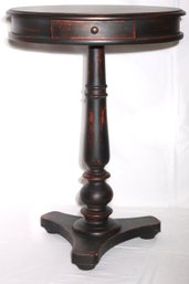 Vintage Biedermeier Style Oval Side Table With Distressed Black Painted Finish.