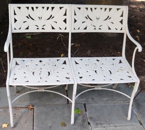 Vintage Outdoor Aluminum Garden Bench With Floral Design Painted White