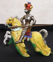 Italian Made Ugo Zaccagnini Porcelain Knight Mounted On Horseback With Spear