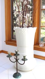 Tall Floor Vase & Patinated Candle Holder