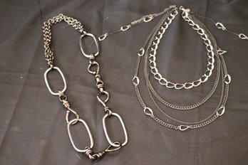 Two Vintage Chain Link Dark Silver Toned Necklaces