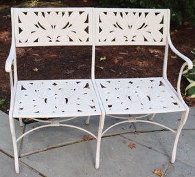 Vintage Outdoor Aluminum Garden Bench With Floral Design Painted White