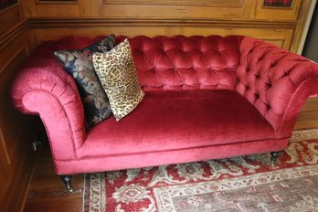 English Chesterfield Style Burgundy Velvet Sofa By OHenry House, NC