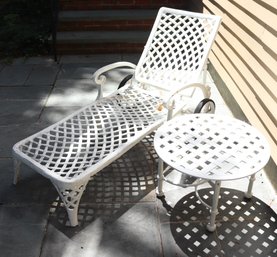 Outdoor Cast Aluminum Lounge Chair And Side Table