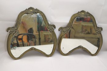 Pair Of Ornate Vintage/antique Victorian Brass Mirrored Trays