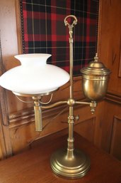 Vintage Electrified Brass And Milk Glass Student Lamp