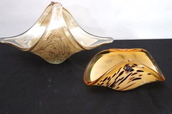 Blown Glass Basket In The Style Of Murano Includes White Cristal Dish Handmade In Italy