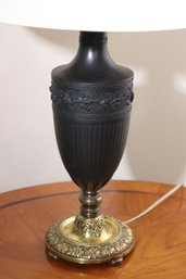 Vintage Black Wedgwood Style Table Lamp On A Brass Base