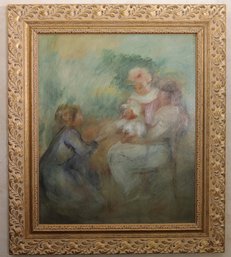 Framed Impressionist Renoir Style Giclee Of A Mother With Child In Ornate Frame