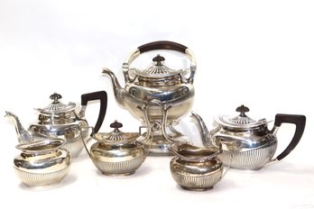Antique Gorham Sterling Silver Fluted Design 7 Piece Tea Set With Wooden Handles  TW Approx. 138 Ozt