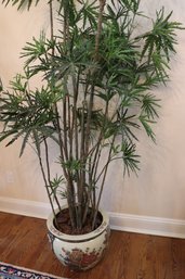 Gorgeous Asian Style Planter, Well Kept Indoors! Stands Approximately 7 Feet Tall With Faux Tree