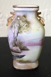 Beautiful 9-inch Tall Nippon Hand Painted Vase With Green Seal On Bottom