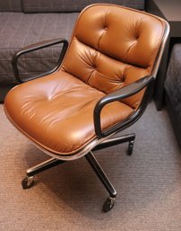 A Vintage Charles Pollock Brown Leather And Executive Swivel Chair, Designed For Knoll.