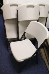 4 Lifetime Folding Chairs, Durable Plastic On Black Metal Frames