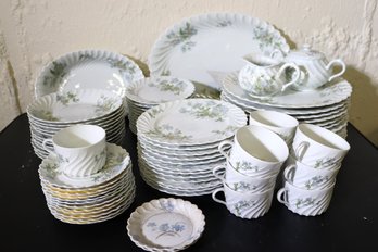Haviland Limoges Margaux Pattern China Set. - Beautiful Light Blue Floral Pattern With Hints Of Gold And Green