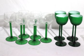 Collection Of Vintage Emerald Green Toned Italian Style Green Goblet Wine Glasses