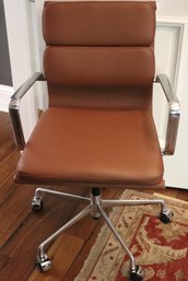 Modern Ergonomic Swivel Desk Chair In Cognac Color Faux Leather Upholstery