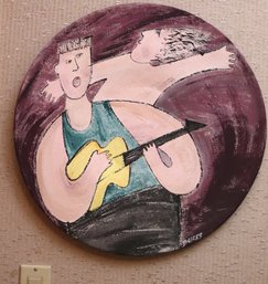 Large Jiri Bures Memphis Design Handmade Ceramic Wall Plate, Signed, Approx. 22 Inches Round.