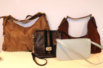 Three Vintage Furla Pocketbooks, Blue, Black And Brown And Isabella Fiore.