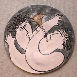 Large Jiri Bures Australian Art Pottery Signed Ceramic Wall Plate, Approx. 22 Inches Round.