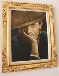Vintage Portrait Painting In A Gilded Carved Wood Frame