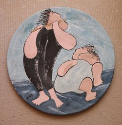 Large Jiri Bures, Australian, Handmade Ceramic Wall Plate Approx. 22 Inches Round.