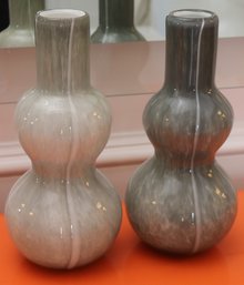 Pair Of Modern Bubble Glass Vases From Global Views With A Gray Marble Stone Like Finish