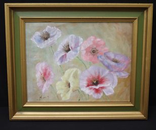 Framed Floral Painting On Canvas Panel Signed By The Artist