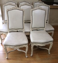 Set Of 8 French Style Shabby Chic Dining Chairs With Leather Seats/backrest And Nail Head Accents Along The