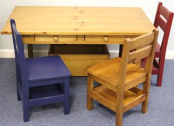 Toddler/kids Size Pine Wood Table Great For Arts And Craft With Paper Holder And Rolling Storage Bin