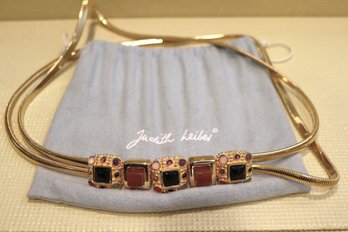 Vintage Judith Leiber Gold Tone Stretch Belt, With Multicolor Cabochons, S/M, With Original Felt Pouch